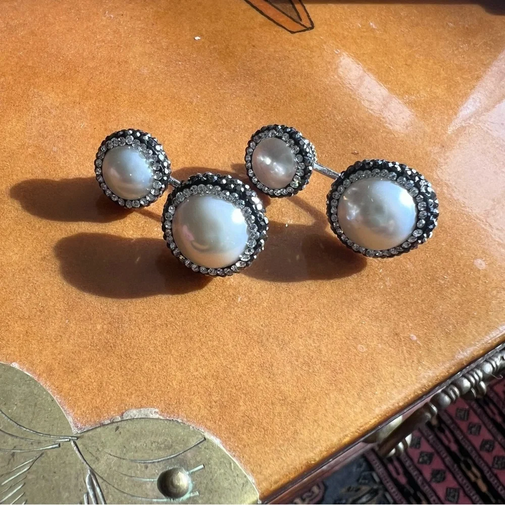Very cool pearl and shiny costume earrings pierced lovely condition